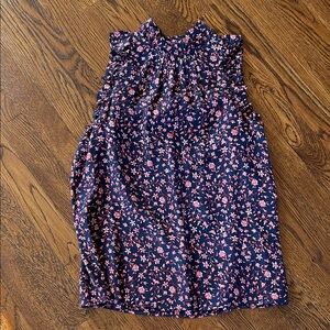 Frame Denim Navy Floral Sleeveless Silk Smocked Neck Blouse